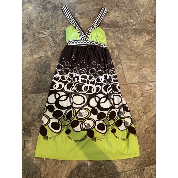 City Triangles Dresses & Skirts - Y2k 2000s City Triangles Maxi Dress Size S Green Brown White Sleeveless Casual